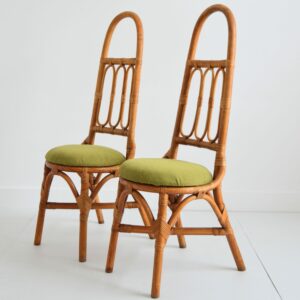 Chaises hautes Italiennes en bambou et rotin 1960 vintage 22