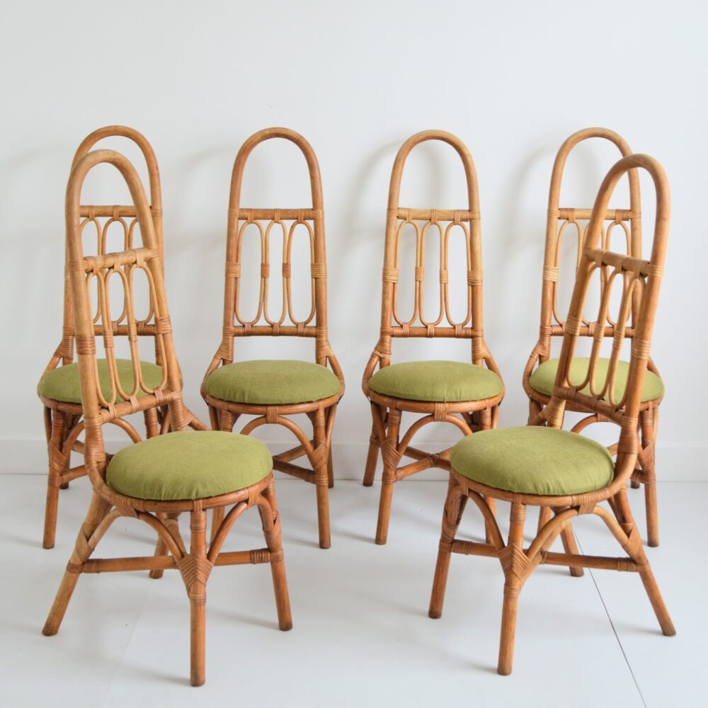 Chaises hautes Italiennes en bambou et rotin 1960s ( 1 / 6)
