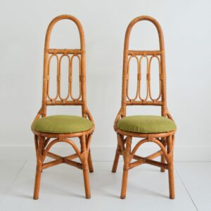 Chaises hautes Italiennes en bambou et rotin 1960 vintage 9