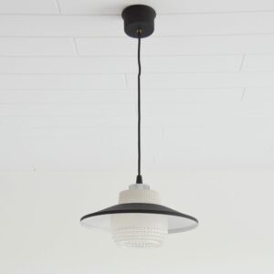 Suspension verre et métal noir 1950 vintage 1