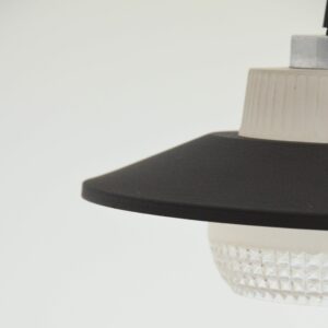 Suspension verre et métal noir 1950 vintage 15