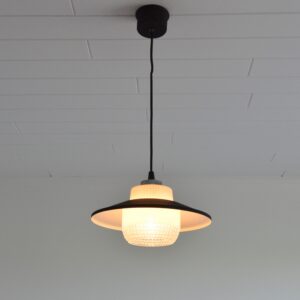 Suspension verre et métal noir 1950 vintage 8