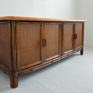 Enfilade – Buffet bois et rotin 1960 vintage 15