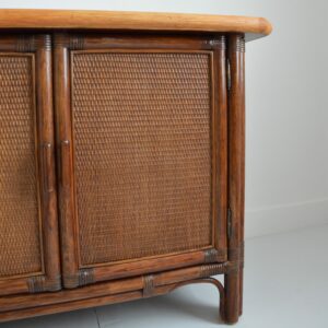 Enfilade – Buffet bois et rotin 1960 vintage 21