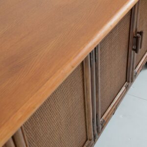 Enfilade – Buffet bois et rotin 1960 vintage 31