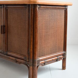 Enfilade – Buffet bois et rotin 1960 vintage 34