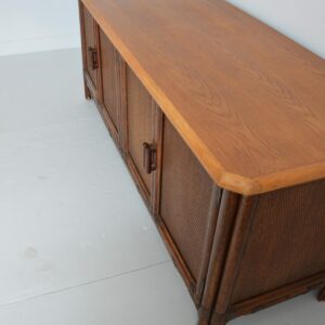 Enfilade – Buffet bois et rotin 1960 vintage 9
