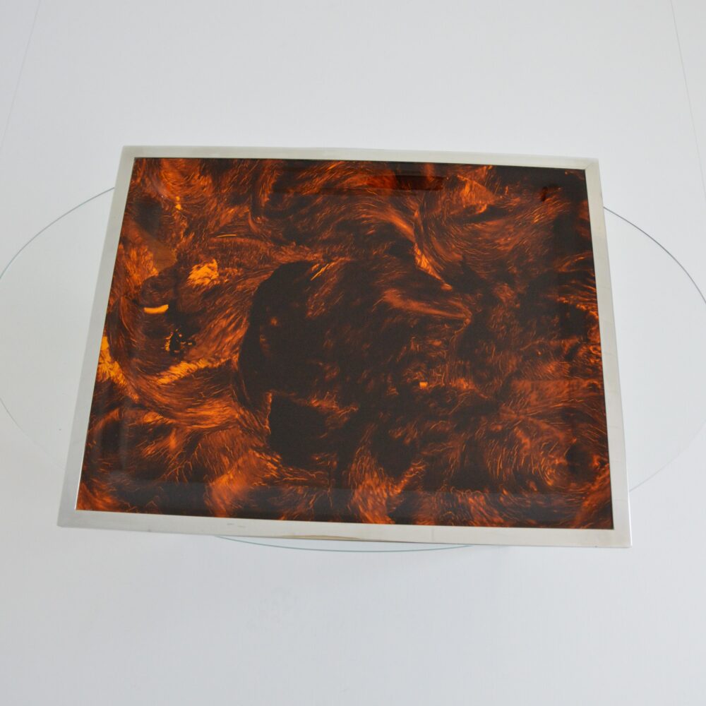 Plateau Christian Dior en plexiglass imitation écaille de tortue et chrome Années 60 / 70