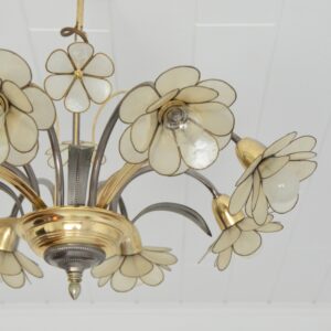 Lustre 8 feux fleurs nacrées 1960 vintage 12