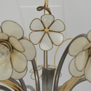 Lustre 8 feux fleurs nacrées 1960 vintage 13