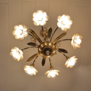 Lustre 8 feux fleurs nacrées 1960 vintage 23