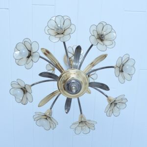 Lustre 8 feux fleurs nacrées 1960 vintage 26