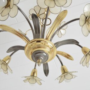 Lustre 8 feux fleurs nacrées 1960 vintage 3