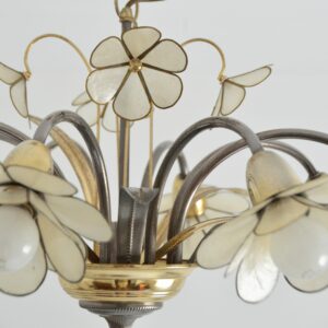 Lustre 8 feux fleurs nacrées 1960 vintage 8