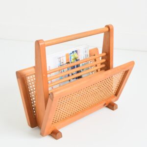 Porte revues scandinave bois et cannage 1960 vintage 3