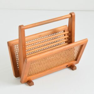Porte revues scandinave bois et cannage 1960 vintage 4
