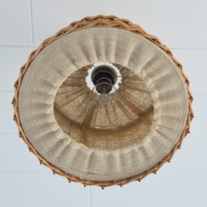 suspension scandinave toile de jute et rotin 1960 vintage 11