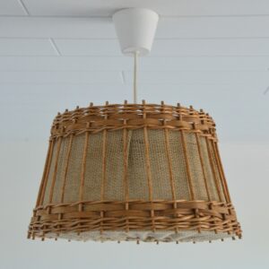 suspension scandinave toile de jute et rotin 1960 vintage 13
