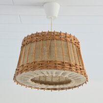 suspension scandinave toile de jute et rotin 1960 vintage 3
