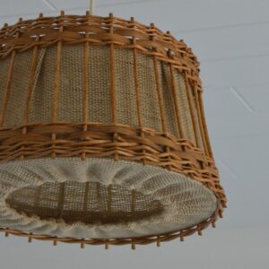 suspension scandinave toile de jute et rotin 1960 vintage 4