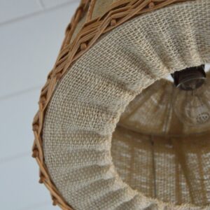 suspension scandinave toile de jute et rotin 1960 vintage 6