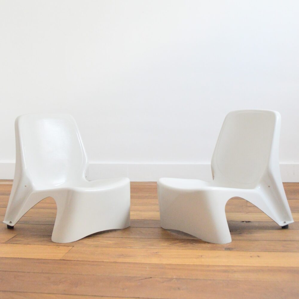 Paire de sièges / Fauteuils lounge en fibre de verre 1960 vintage