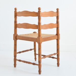 Chaise d&rsquo;angle bois et rotin 1950 vintage 12