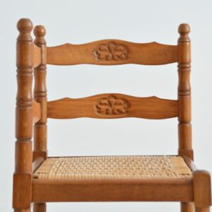 Chaise d&rsquo;angle bois et rotin 1950 vintage 3