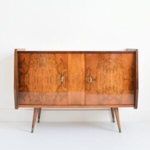 Petite enfilade : Meuble de rangement bois de loupe 1950 vintage 1