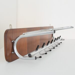 Porte manteaux mural scandinave teck et chrome 1950 vintage 15